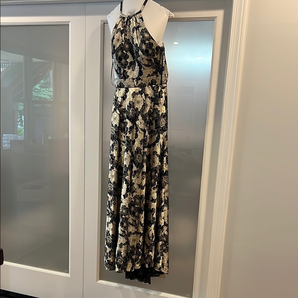 Betsy & Adam Black and White Halter Maxi Dress